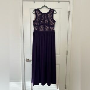 R&M Richards Sleeveless Lace Bodice Maxi Dress in Plum